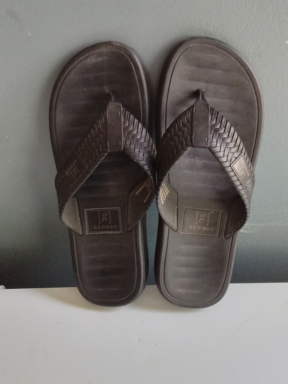 George Mens‎ Flip Flop Sandals Brown Woven Strap Thong Comfort Slides Size 10